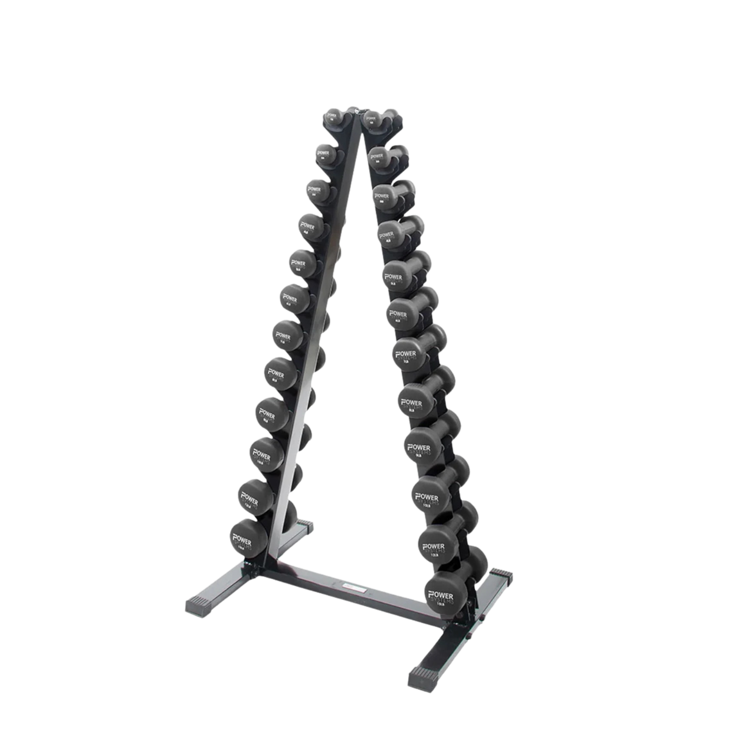 Neoprene/Vinyl Dumbbell Vertical Rack w/Black Neoprene DB Set 1-15 lbs